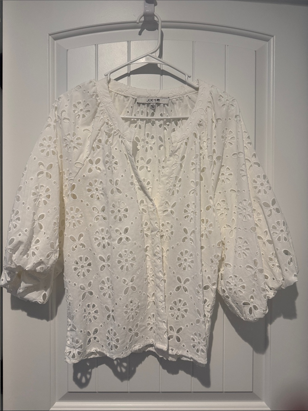Joe's Jeans White Eyelet Balloon-Sleeve Blouse